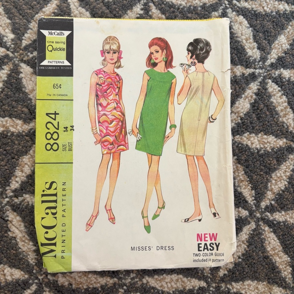 60's McCall's Misses' Dress Pattern - McCall's 8824 - 60's Dress Size 14/34